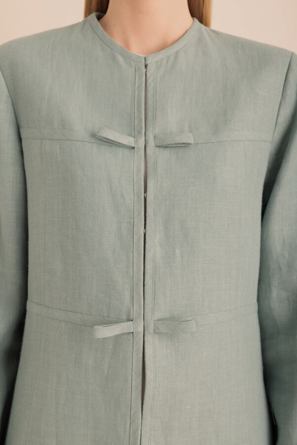 Turkuaz Önü Sabit Fiyonk Detaylı Keten Agraf Kapama Kap - 3