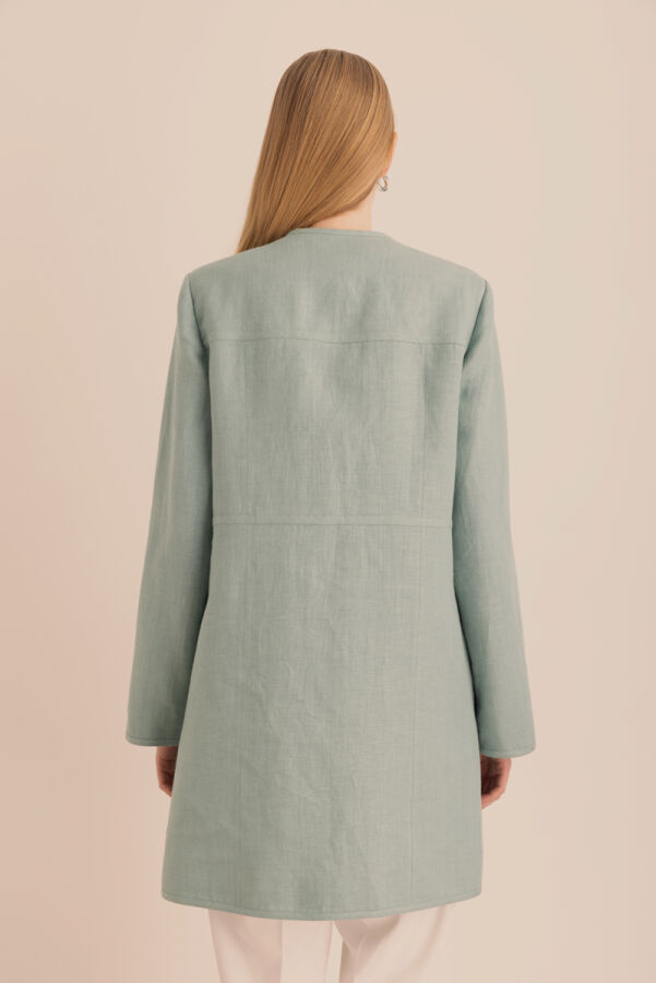 Turkuaz Önü Sabit Fiyonk Detaylı Keten Agraf Kapama Kap - 7