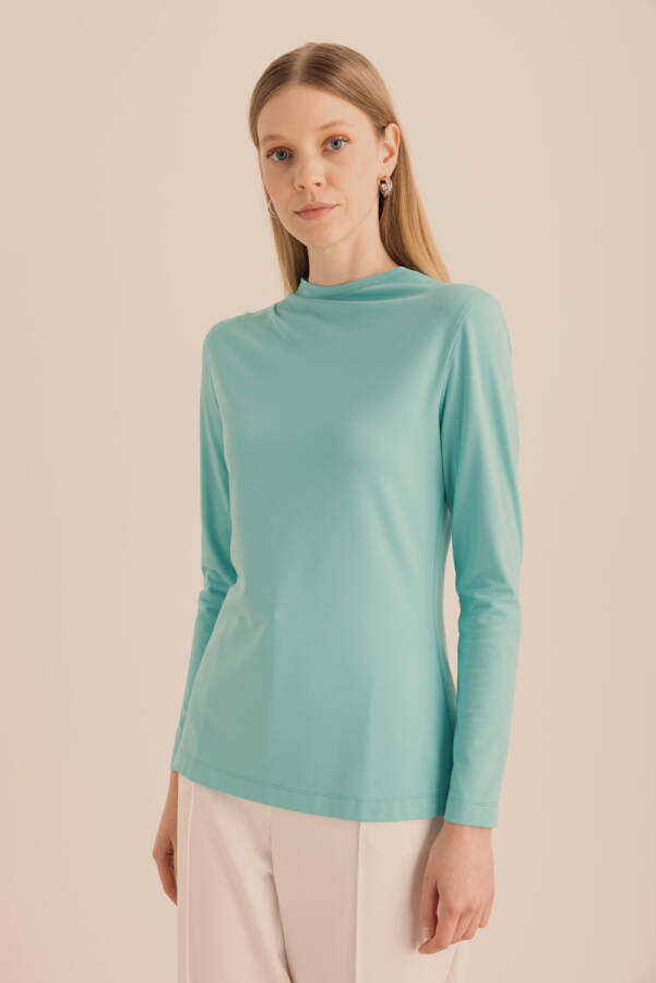 Turkuaz Yakası Pili Detaylı Uzun Kollu Body - 1