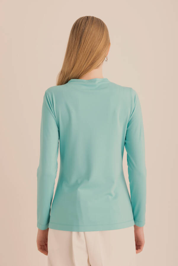 Turkuaz Yakası Pili Detaylı Uzun Kollu Body - 7