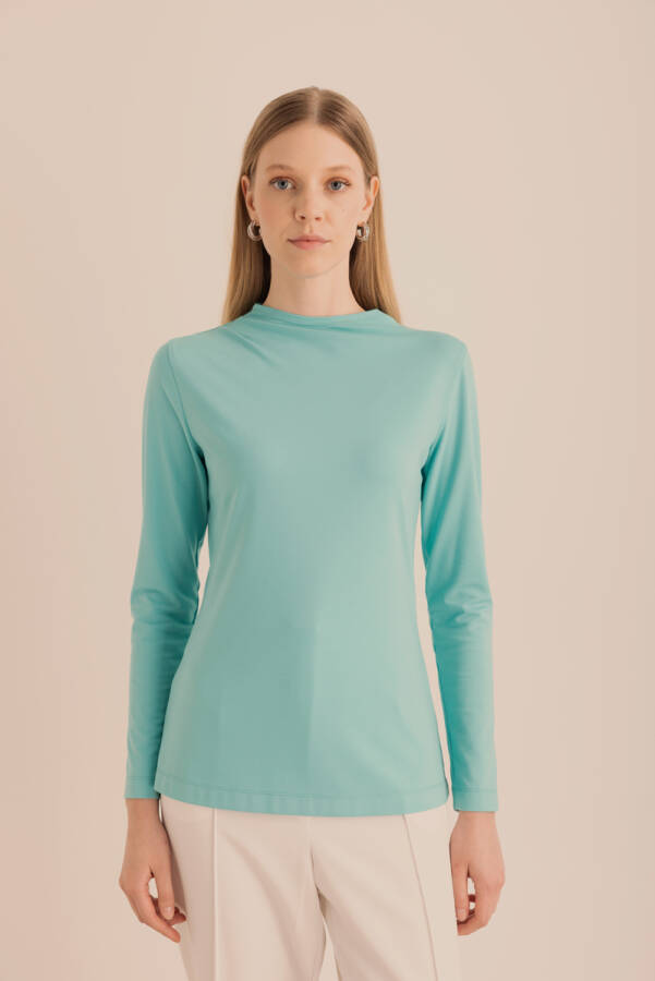 Turkuaz Yakası Pili Detaylı Uzun Kollu Body - 4