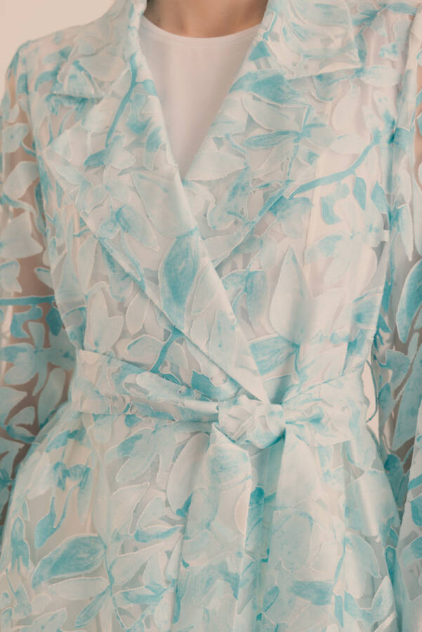 Turkuaz Yakma Organze Kumaştan Transparan Kap - 4