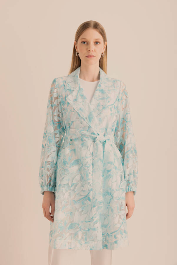 Turkuaz Yakma Organze Kumaştan Transparan Kap - 6