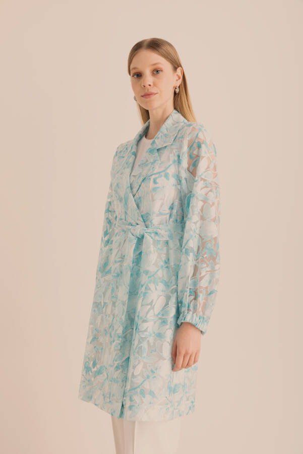 Turkuaz Yakma Organze Kumaştan Transparan Kap - 2