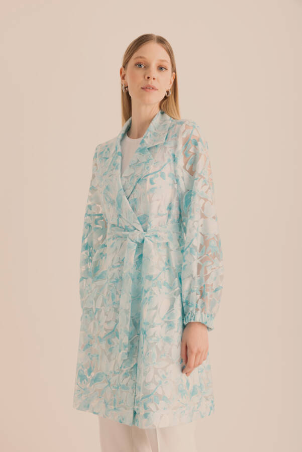 Turkuaz Yakma Organze Kumaştan Transparan Kap - 5