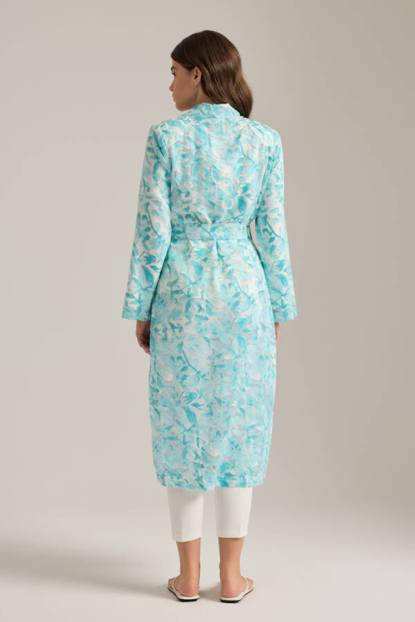 Turkuaz Yakma Organze Kumaştan Transparan Trençkot - 6