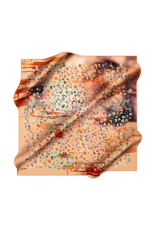 Turuncu 90X90 İpek Krep Saten Eşarp - 1