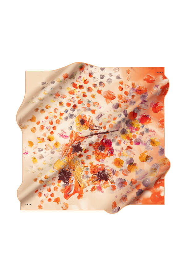 Turuncu 90X90 İpek Krep Saten Eşarp - 1