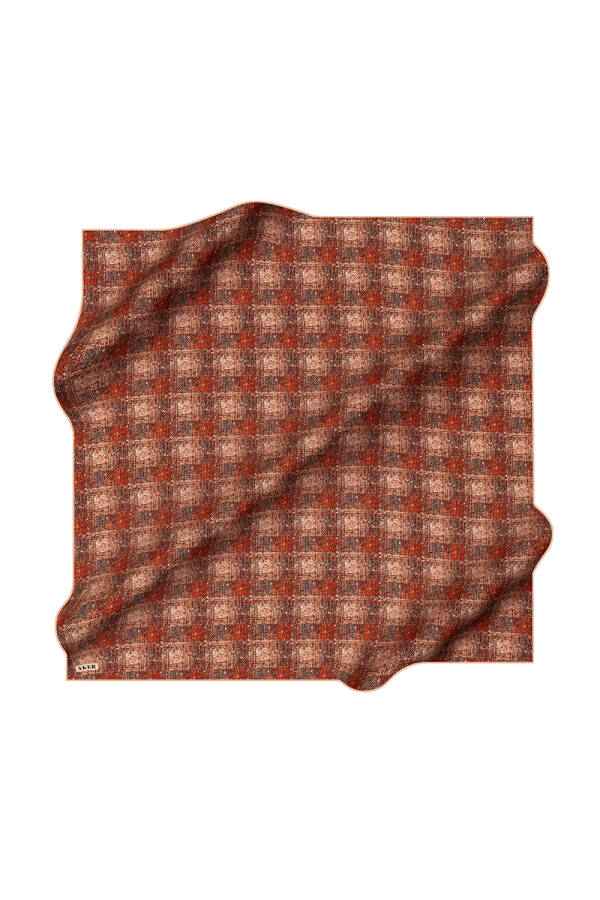 Turuncu 90X90 İpek Krep Saten Eşarp - 1