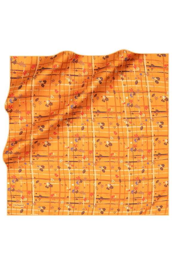 Turuncu 90X90 İpek Twill Eşarp - Cacharel