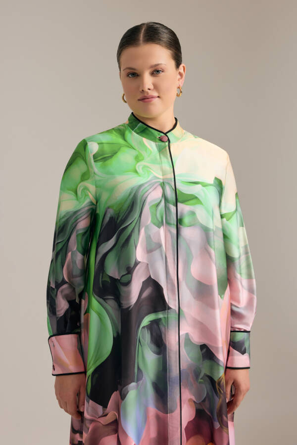 Turuncu Desenli Elbise - 5