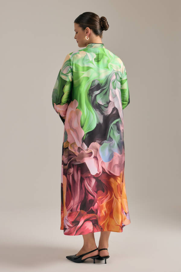 Turuncu Desenli Elbise - 7