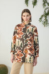 Turuncu Desenli Keten Gömlek - 2