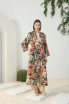 Turuncu Desenli Keten Kimono - 2