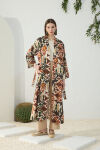 Turuncu Desenli Keten Kimono - 3