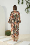 Turuncu Desenli Keten Kimono - 7