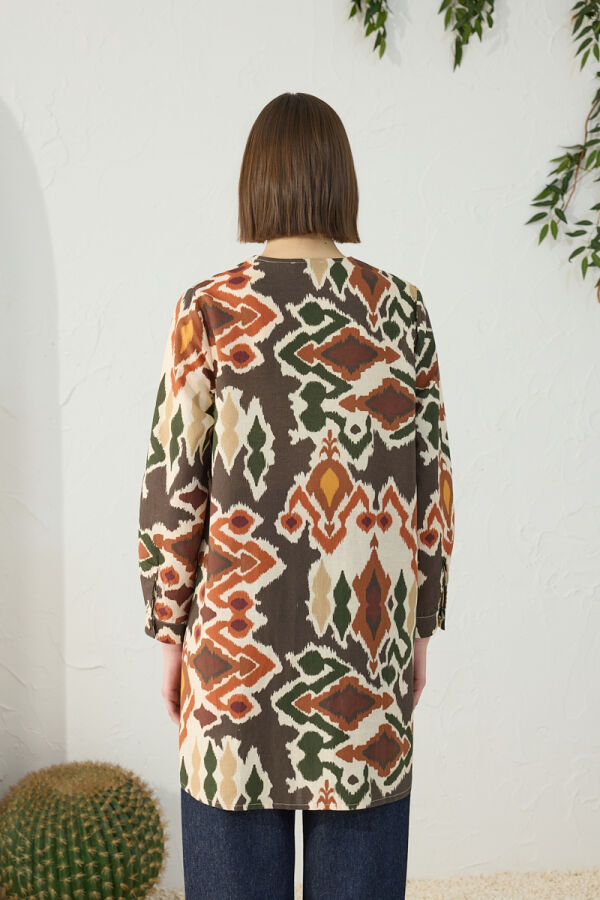 Turuncu Desenli Keten Tunik - 7