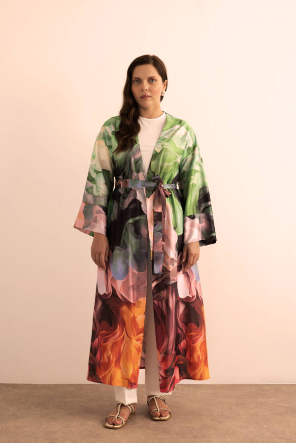 Turuncu Desenli Kimono - 5