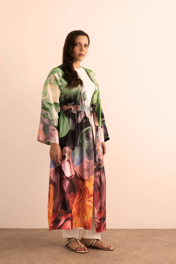 Turuncu Desenli Kimono - 4