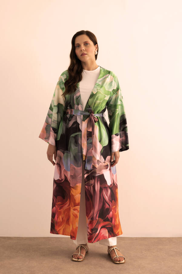 Turuncu Desenli Kimono - Aker