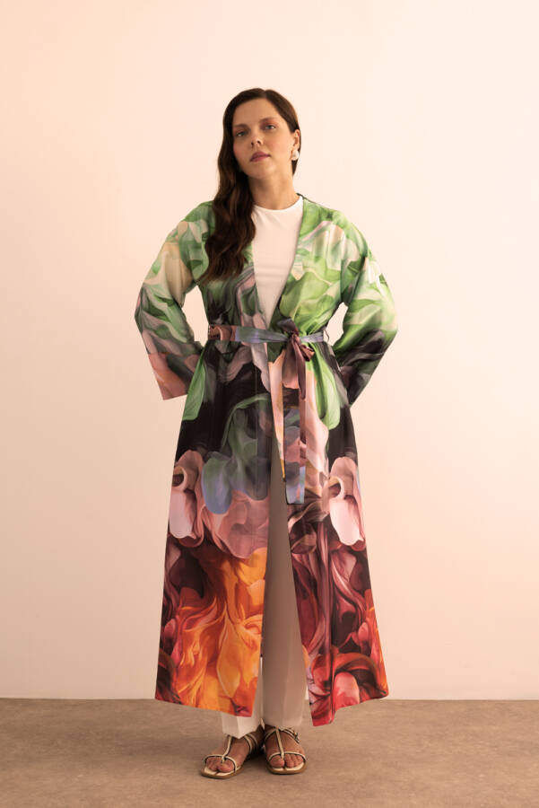 Turuncu Desenli Kimono - Aker (1)