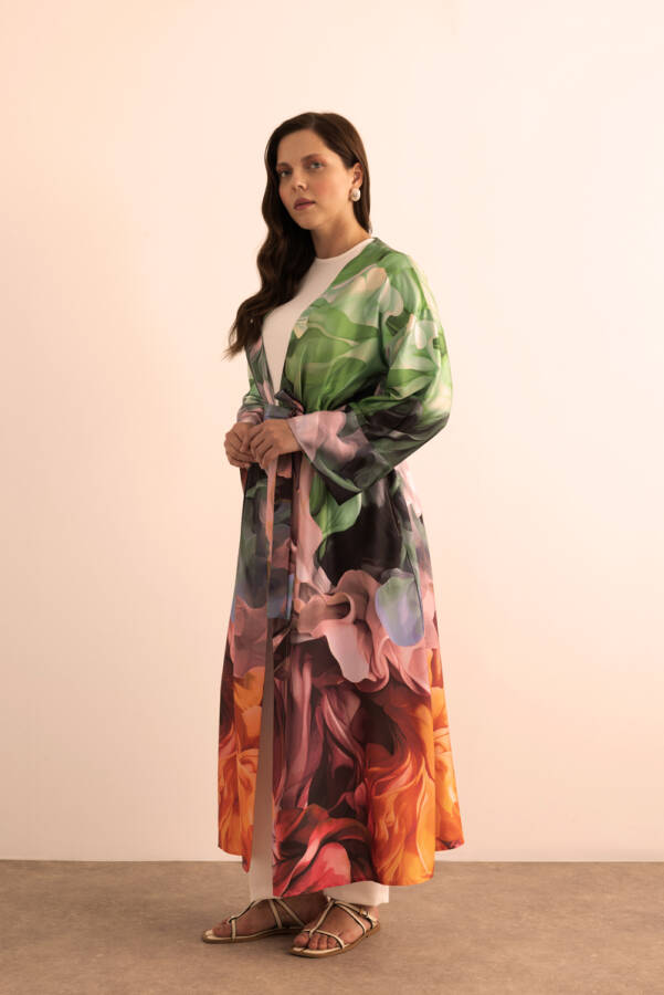 Turuncu Desenli Kimono - 3