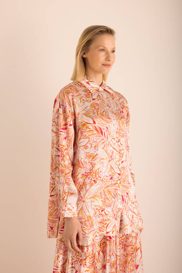 Turuncu Desenli Klasik İpek Tunik - 3