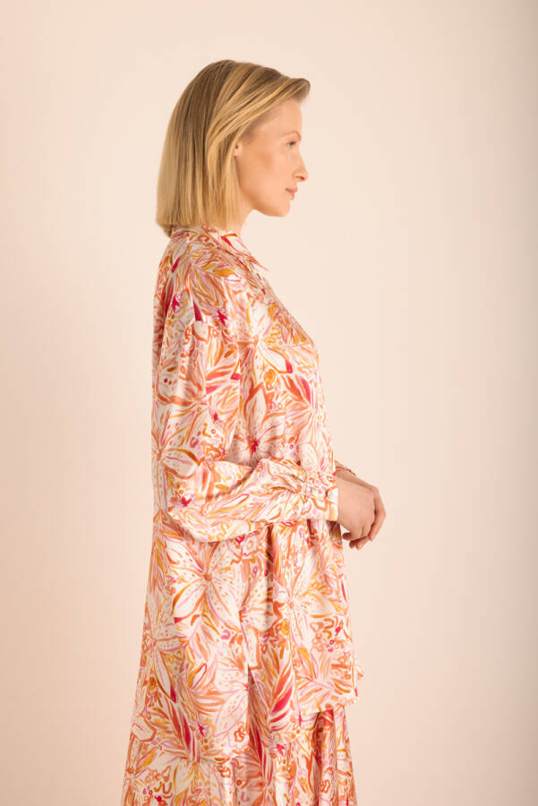 Turuncu Desenli Klasik İpek Tunik - 5