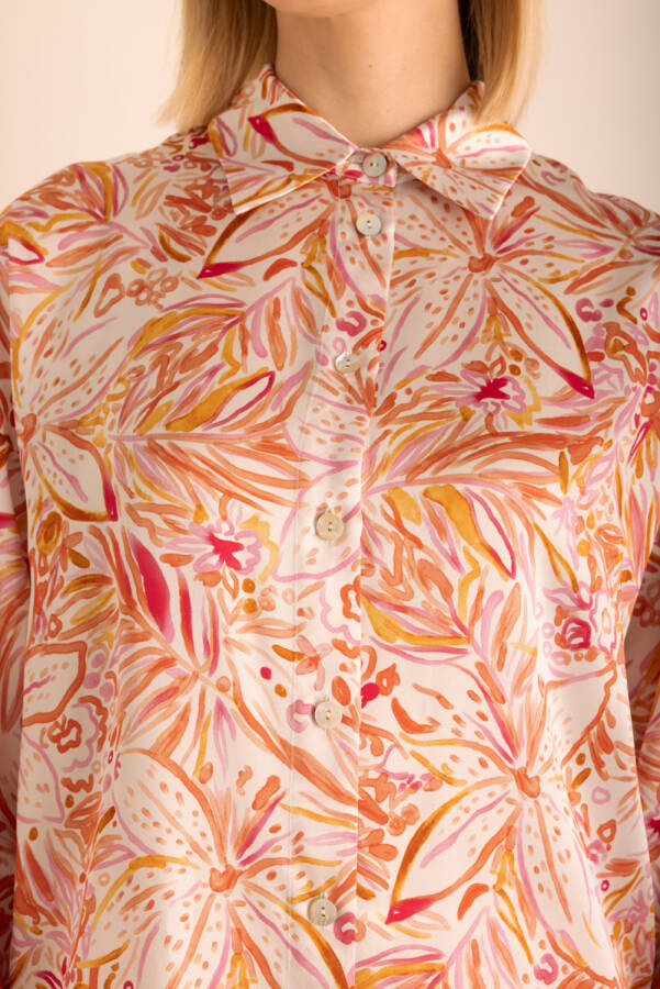 Turuncu Desenli Klasik İpek Tunik - 4