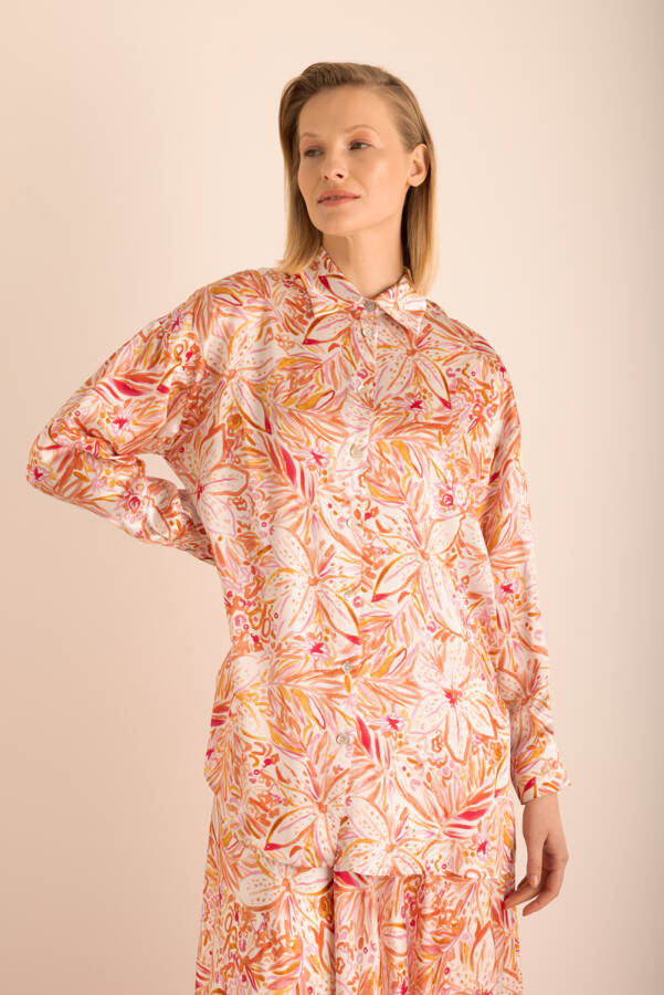 Turuncu Desenli Klasik İpek Tunik - 6