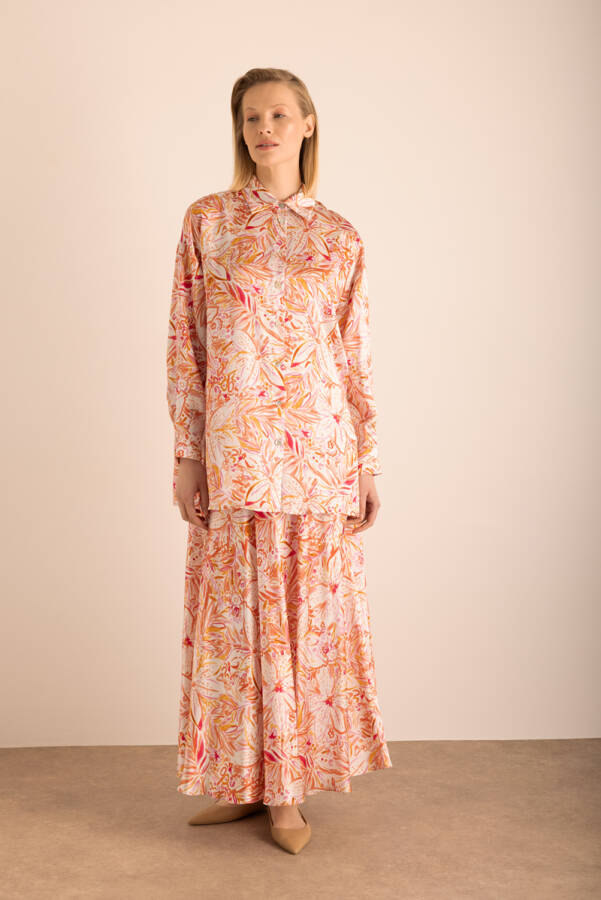 Turuncu Desenli Klasik İpek Tunik - Aker (1)