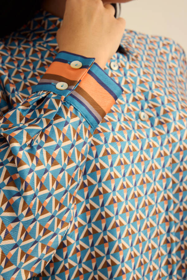 Turuncu Geometrik Pano Desenli Elbise - 6