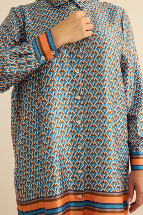 Turuncu Geometrik Pano Desenli Tunik - 6