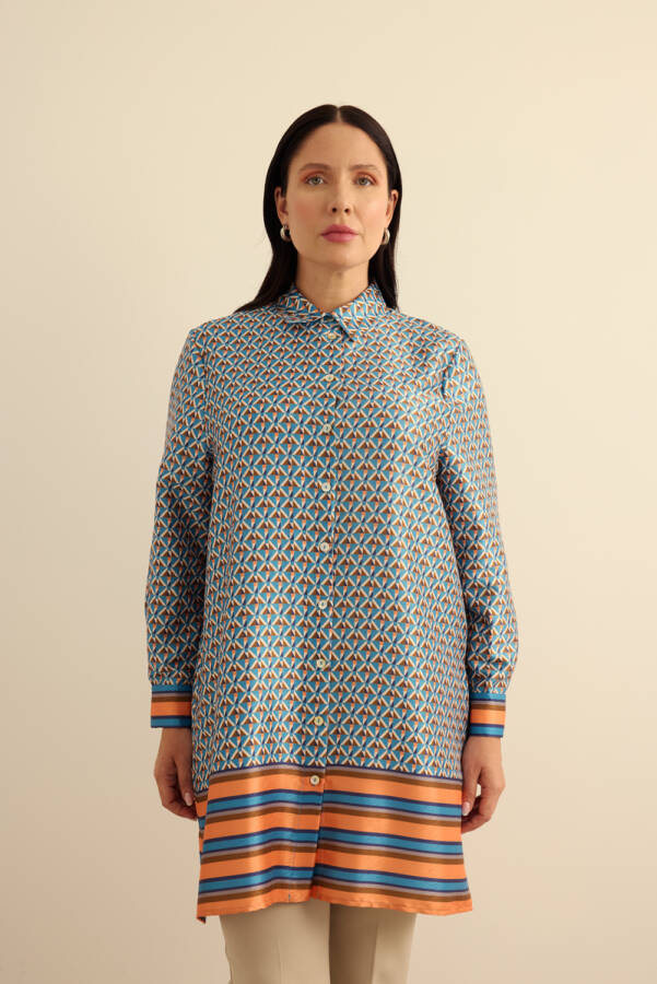 Turuncu Geometrik Pano Desenli Tunik - 3