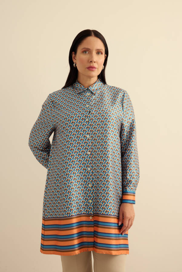 Turuncu Geometrik Pano Desenli Tunik - 4