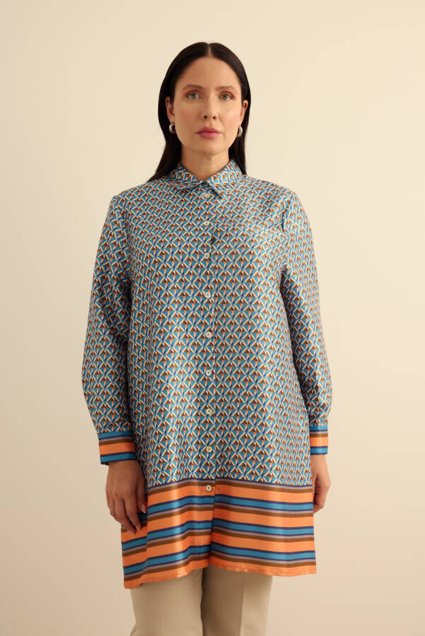 Turuncu Geometrik Pano Desenli Tunik - 5