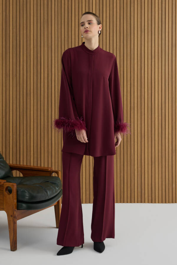 Vişne Şerit Tüylü Tunik - 2