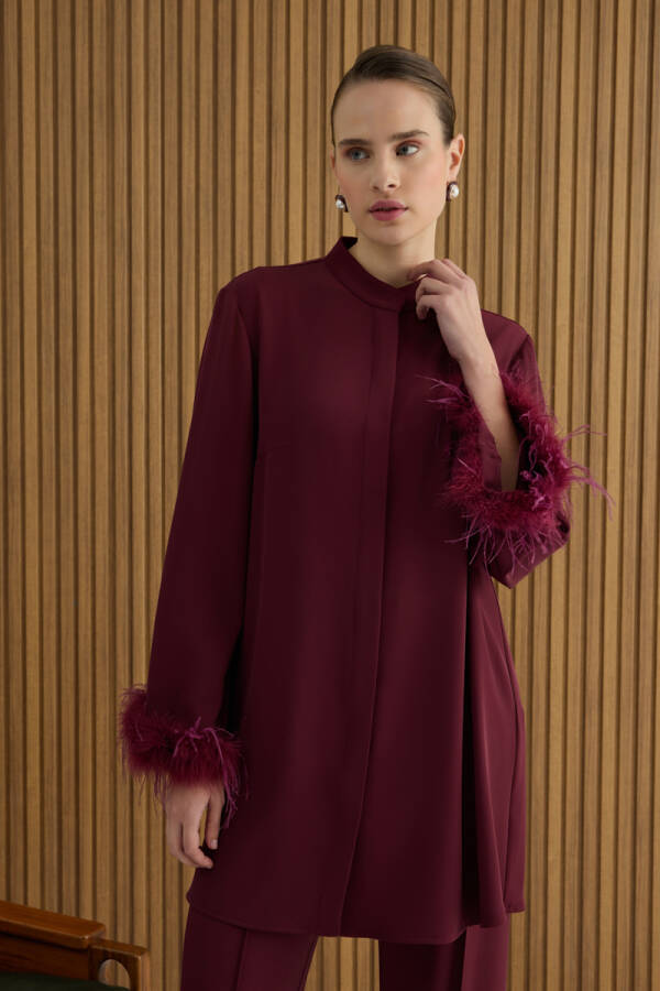 Vişne Şerit Tüylü Tunik - 5