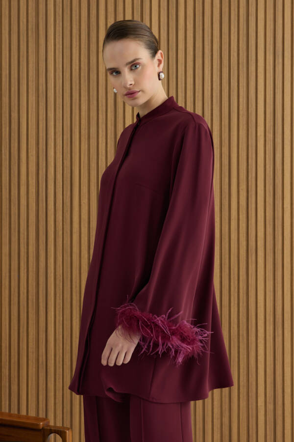 Vişne Şerit Tüylü Tunik - Aker