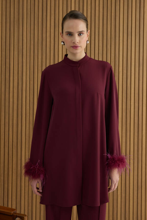 Vişne Şerit Tüylü Tunik - 6