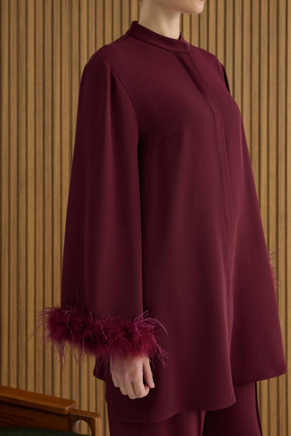 Vişne Şerit Tüylü Tunik - 7