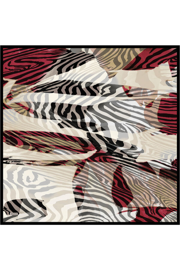 Vizon İpek Twill Kare Zebra Desenli Eşarp - 1