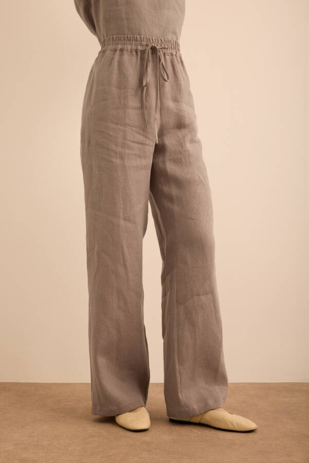 Vizon Beli Lastikli Keten Pantolon - 3