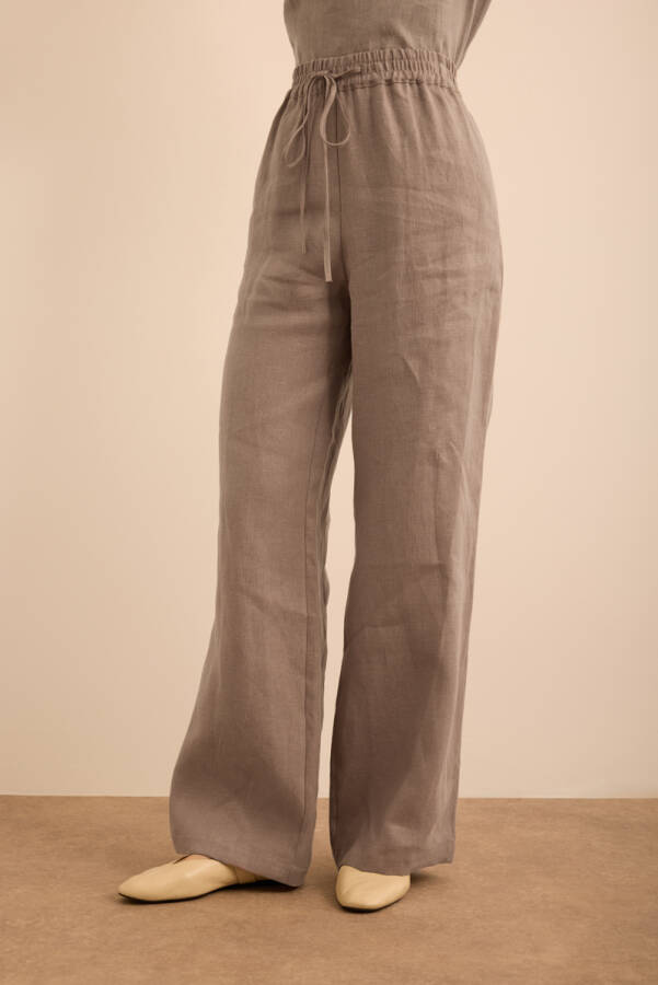 Vizon Beli Lastikli Keten Pantolon - 4