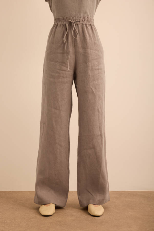Vizon Beli Lastikli Keten Pantolon - Aker (1)