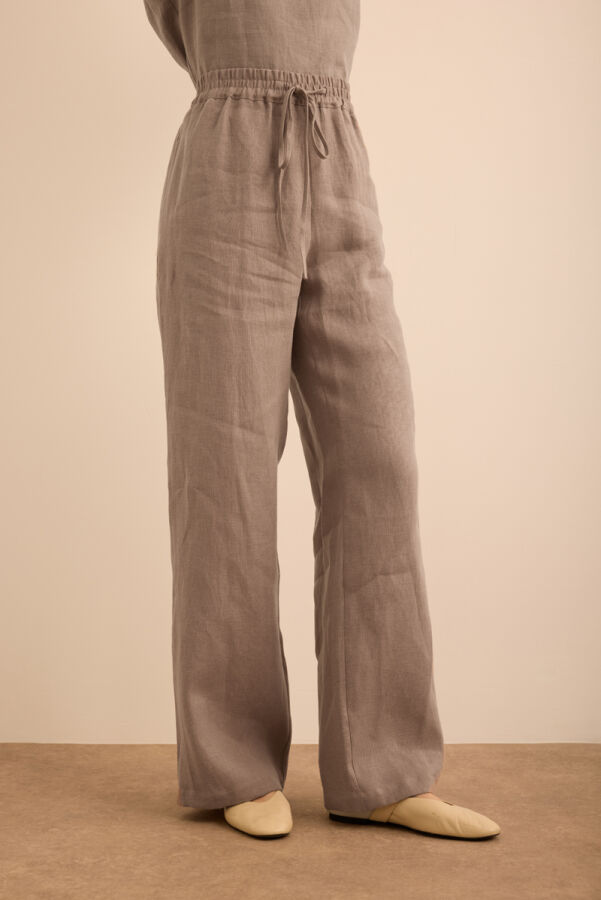 Vizon Beli Lastikli Keten Pantolon - 3