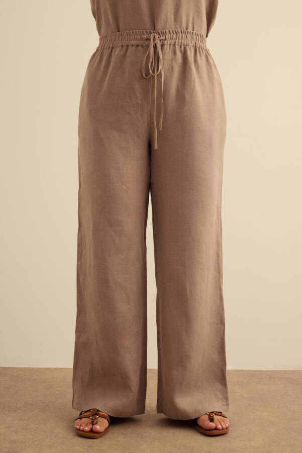 Vizon Beli Lastikli Keten Pantolon - 3