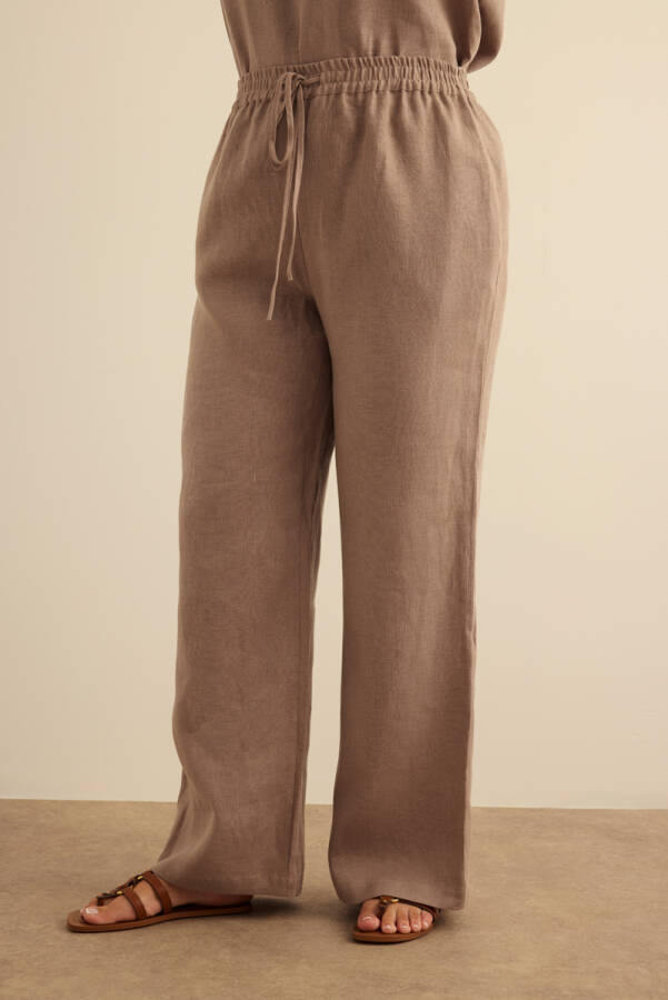 Vizon Beli Lastikli Keten Pantolon - 5