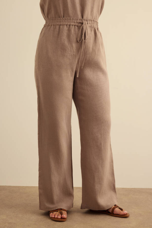Vizon Beli Lastikli Keten Pantolon - 4