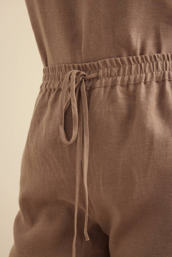 Vizon Beli Lastikli Keten Pantolon - 6